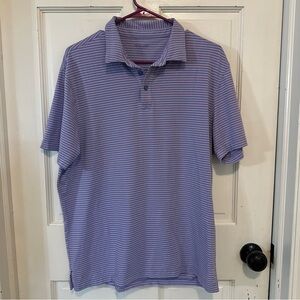 Fairlane Mens Performance Golf‎ Striped SS Polo in Pink/Blue, Size Large